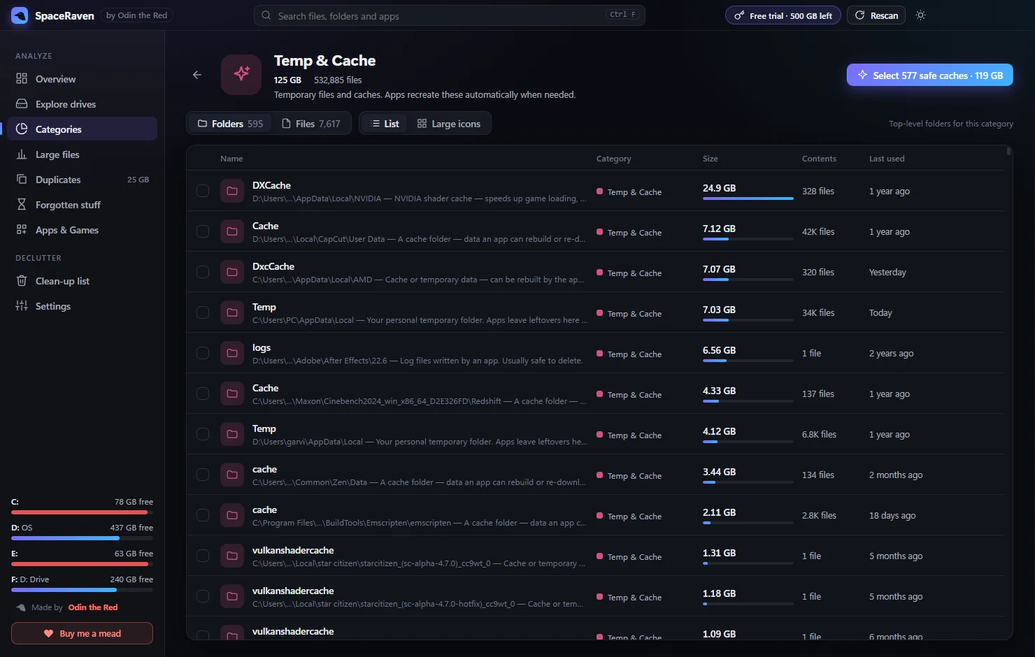 Ravensja temp and cache folders with safe selection